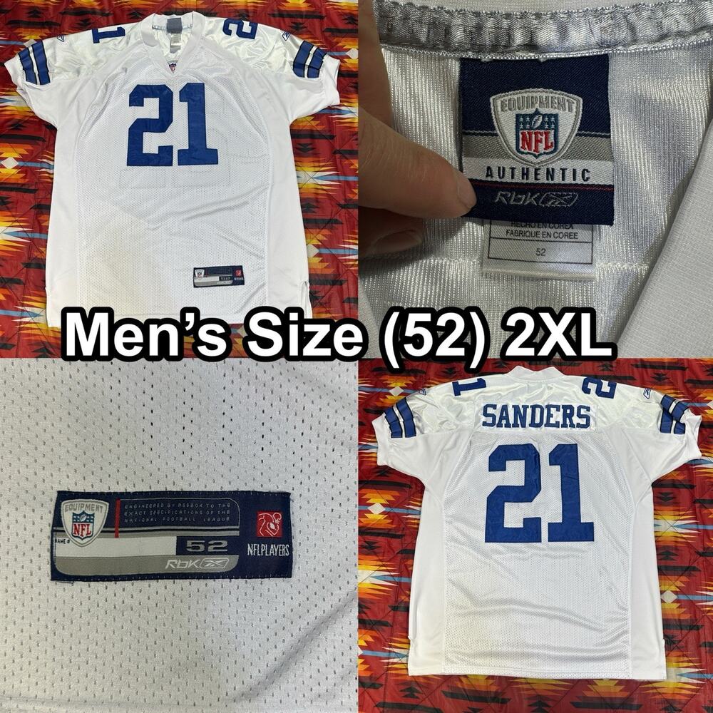 VINTAGE Reebok Dallas Cowboys White Jersey Men’s Size 52 2XL Deion Sanders NFL
